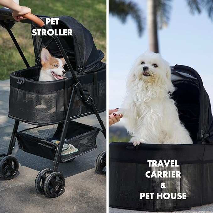 3 in 1 Folding Dog Stroller 4 Wheels