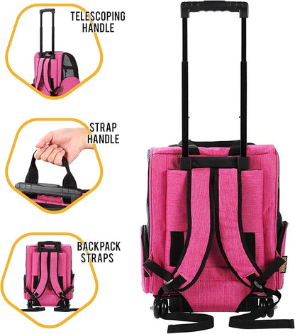 KOPEKS Deluxe Backpack Pet Travel Carrier with Double Wheels - Pink - Large (KPS-1115)