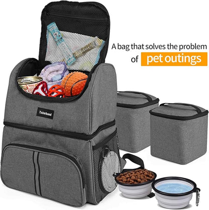 Dog Bags For Traveling Dog Diaper Bag Airline Approved Dog Food Travel Bag with 2 Food Storage Containers Bag Pet Camping Essentials Hiking Accessories Dog Mom Gift Gray