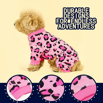 Paiaite Dog Pajamas Onesie: Comfortable Four-Legged Apparel for Small, Medium, & Large Dogs, Polyester Material for Comfort, Wrinkle Resistance, Moisture Wicking, and Stretchiness Pink Leopard XL