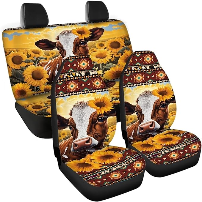 Tribal Sunflower Car Seat Cover Set Front and