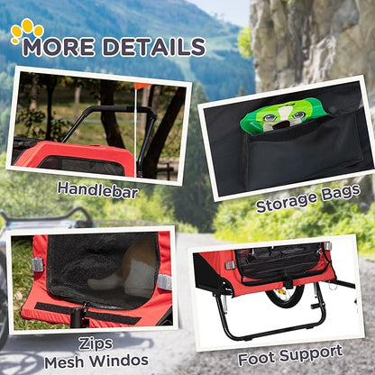 Aosom 2-in-1 Dog Bike Trailer Pet Stroller Carrier for Large Dogs with Hitch