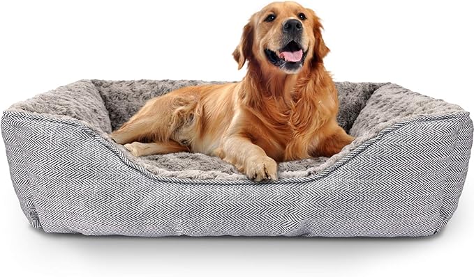 FURTIME Dog Bed for Large Medium Small Dogs Soft Washable Pet Bed Orthopedic Dog Sofa Bed Breathable Rectangle Sleeping Bed Anti-Slip Bottom(35''