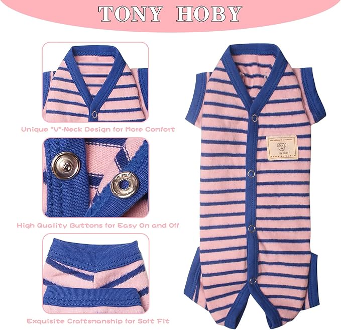 TONY HOBY Female Dog Pajamas, Dog Knited Thermal Pajamas with Stripe, Dog Jumpsuit Pet Clothes for Small Medium Dog (Dark Pink, Girl, XXL)