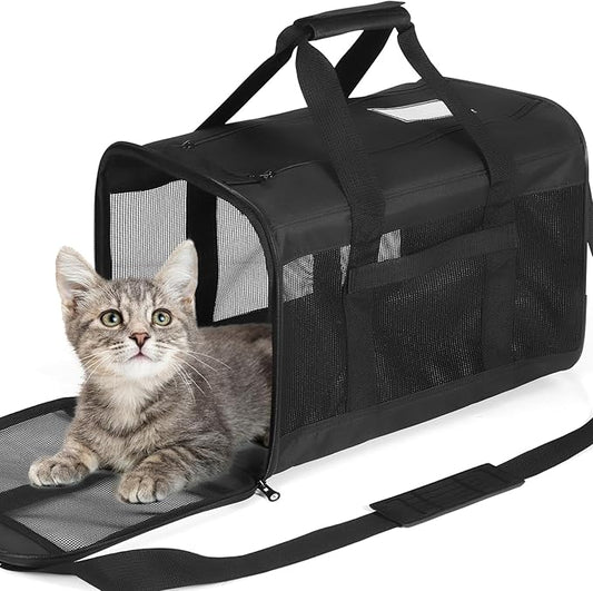 Cat Dog Pet Carrier for Medium to Large Cats (20+ lbs) and Small Dogs -Top Loading, Portable & Collapsible Cat Travel Bag Dual Kitten Sturdy Crate for Long Journeys - Holds Up to 25lbs