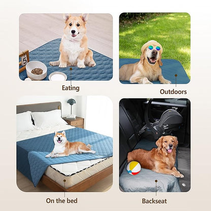 gogobunny 100% Double-Sided Waterproof Dog Bed Cover Pet Blanket Sofa Couch Furniture Protector for Puppy Large Dog Cat, Reversible (40x50 Inch (Pack of 1), Dark Blue/Light Blue)