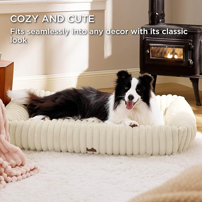 Bedsure Cute Dog Bed for Extra Large Dogs 43x30x8inches, Cream