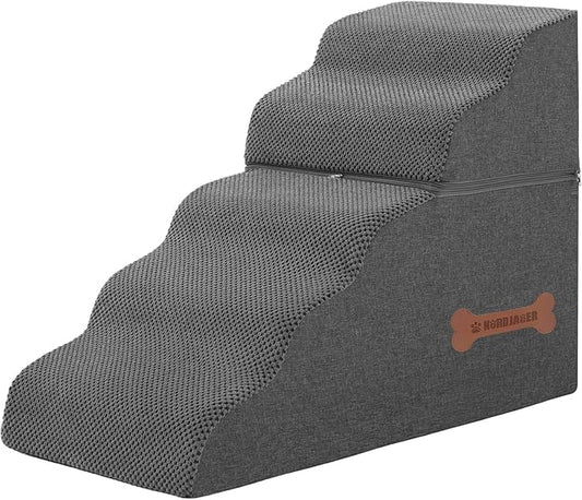 5-Step Pet Stairs: Indoor& Outdoor Non-Slip Waterproof Fabric Cover, Pet Stairs for Small Dogs and Cats or Pets to Get on High Beds and Perch to Look Out Windows, Grey（22.8" H