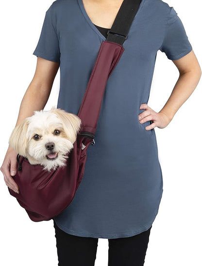 Cloak & Dawggie Dog Sling Carrier Tiny XXS Extra Extra Small Dogs, Puppy Toy Teacup Wearable Adjustable Pet Cross Body Shoulder Bag Waterproof Nylon Travel My Canine Kids (8702) (8-12 LBS Burgundy)