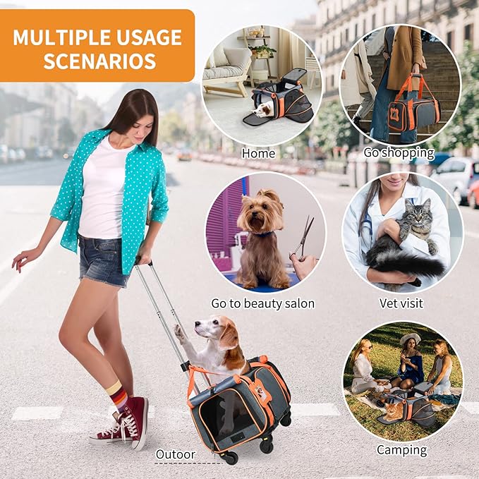 LOOBANI Pet Carrier with Wheels, Large Pet Carrier Not Airline Approved for Small & Medium Dogs Puppy Up to 25 LBS Dog Carrier, Cat Carrier Go Out Convenient and Easy Travel Vet Visit (20"x13"x13")