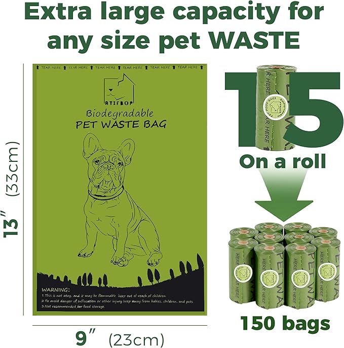 Biodegradable Dog Poop Bags 150 Count 10 Rolls with Dispenser