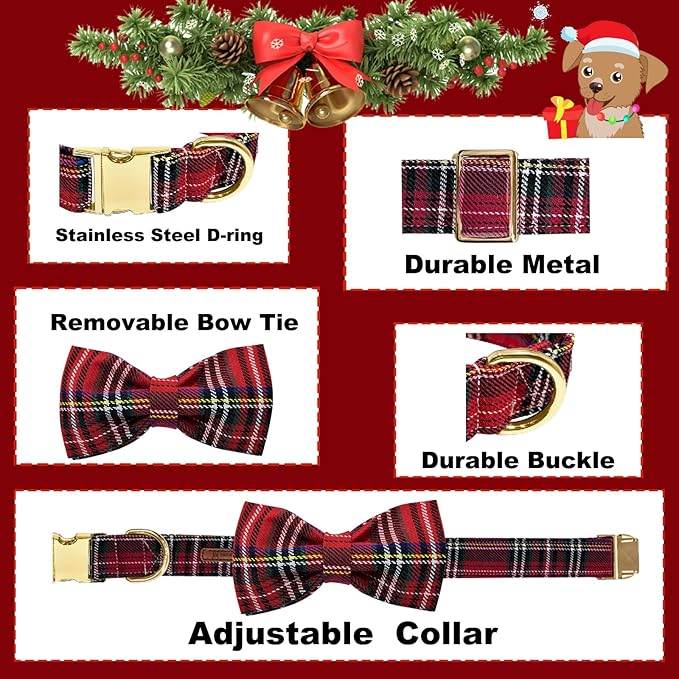 Christmas Day Dog Collar with Bow Red Green