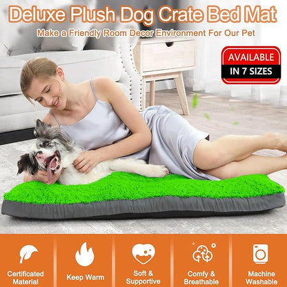 POCBLUE Deluxe Washable XL Dog Bed Dog Crate Mat 42 inch Comfy Fluffy Kennel Pad Anti-Slip for Dogs Up to 90 lbs 42" x 28", Green