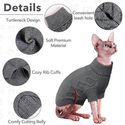 Small Dog Knit Sweater, Fall Puppy Sweaters Boys Girls, Dog Sweatershirt with Harness Hole, Halloween Sweater for Small Dogs, Classic Pullover Doggie Costumes for Toy Poodle, Yorkie, Grey S