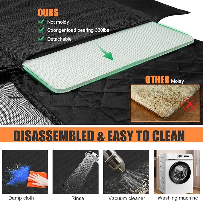 Back Seat Extender for Dogs Hard Bottom Dog Car Seat Cover for Back Seat Dog Seat Extender-Supports up to 330lbs-Dog Hammock for Camping & Travel