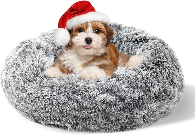 Aurako Cat Bed Dog Bed Round Cushion Pet 23" Black