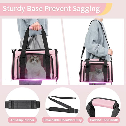 Cat Dog Carrier Up to 15 Lbs TSA Airline Approved Pet Carrier for Small Medium Cats Puppies Dog Carriers for Small Dogs Collapsible Soft Sided Cat Travel Carrier - Pink 15.7"x10.2"x10.2"