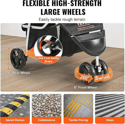 VEVOR Dog Stroller for Small Medium Dogs Up to 35lbs 3 Wheels