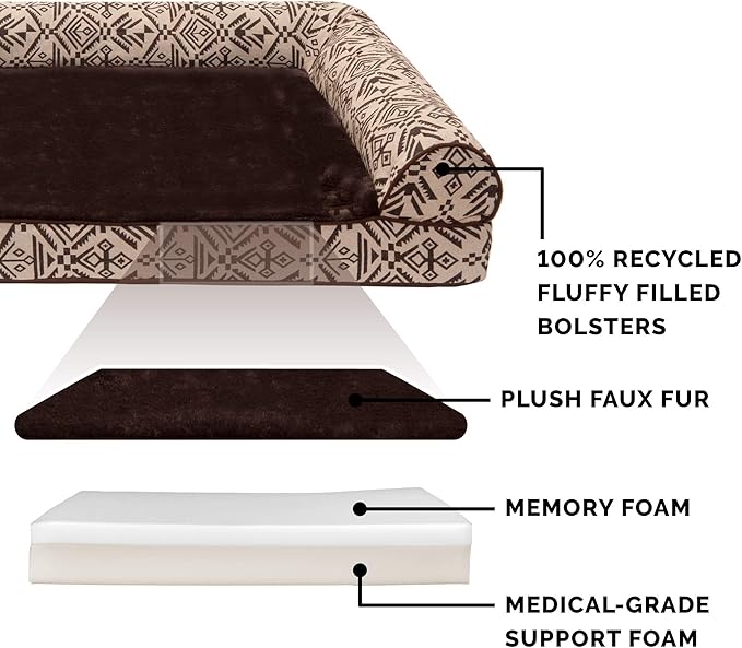 Furhaven Memory Foam Dog Bed for Medium/Small Dogs w/ Removable Bolsters & Washable Cover 35 lbs
