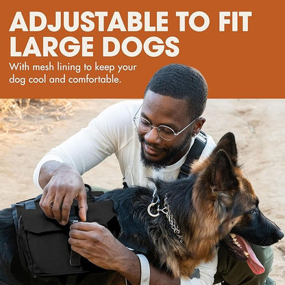 Mountain Hound Dog Backpack for Large Dogs – Dog Backpack Harness As A Useful Travel Bag for Camping & Hiking with Heavy-Duty Mesh Lining & Side Pockets – Weighted Dog Vest Included!