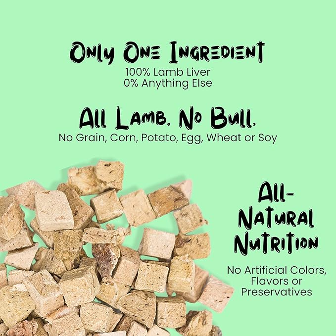 Freeze Dried Lamb Liver Treats for Cats & Dogs - 1LB Big Bag Single Ingredient All Natural Grain-Free, High Protein, Made in USA - Perfect for Training, Topper or Snack