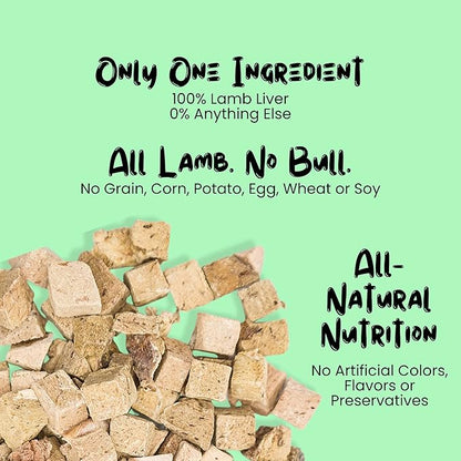 Freeze Dried Lamb Liver Treats for Cats & Dogs - 1LB Big Bag Single Ingredient All Natural Grain-Free, High Protein, Made in USA - Perfect for Training, Topper or Snack