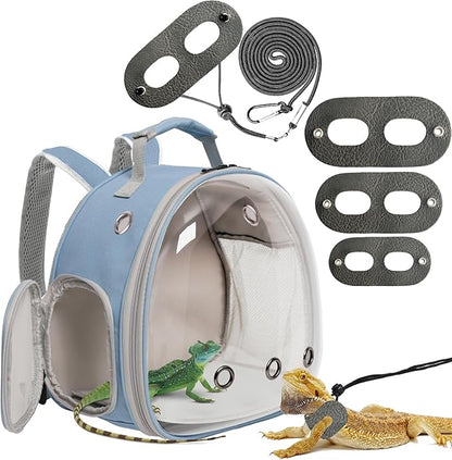 Guinea Pig Carrier,Guinea Pig Carrier for 2,Reptile Travel Carrier for Lizards Sugar Glider Hedgehog Rat Parrot Birds (Blue, Backpack+Harness Leash)