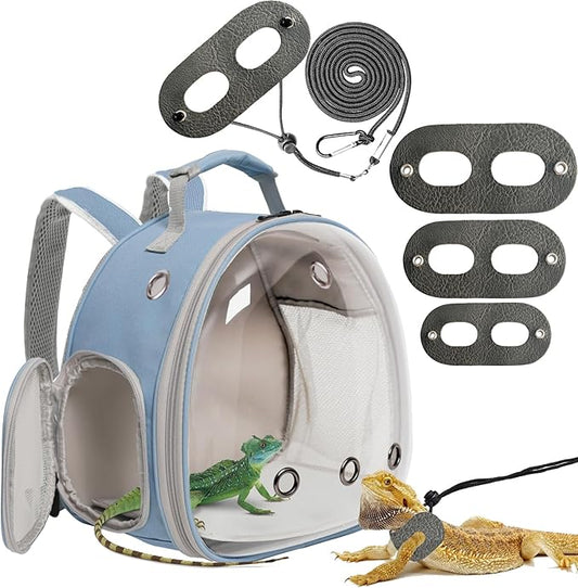 Guinea Pig Carrier,Guinea Pig Carrier for 2,Reptile Travel Carrier for Lizards Sugar Glider Hedgehog Rat Parrot Birds (Blue, Backpack+Harness Leash)