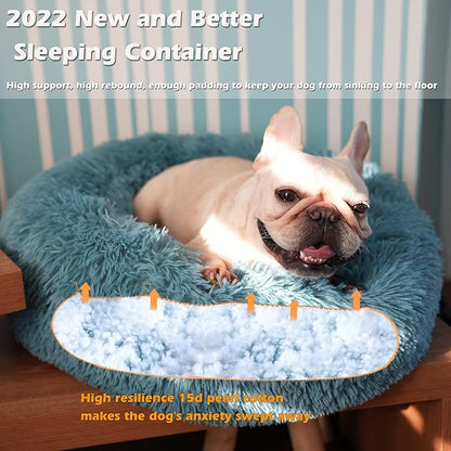 Blue Dog Bed for Small Dogs Fluffy Anti-Anxiety Dog Bed