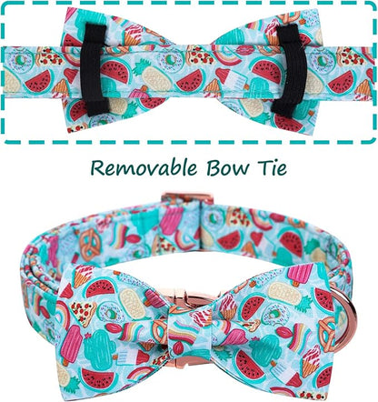 Maca Bates Summer Dog Collar with Fruit Icecream Print Bow Bowtie for Dogs Adjustable Breakaway Bow Tie Cute Puppy Collars Birthday Gift for Small Medium Large Girl Boy Male Female Puppies Pets