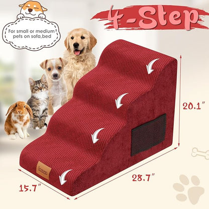 Dog Stairs for Bed 4 Step, 30D Foam Old/Injured,20.1" H