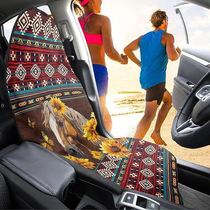 Aztec Tribal Horse Waterproof Towel Car Seat Cover Anti-Slip Bucket Seat Protector Washable Car Accessories Decro from Sweat, Food, Dirt, Gym, Swimming, Workout and Grime