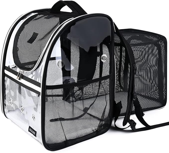 BAGLHER Expandable Pet Carrier Backpack，Pet Bubble Backpack for Small Cats Puppies Dogs Bunny, Airline-Approved Ventilate Transparent Capsule Backpack for Travel, Hiking and Outdoor Use. Black