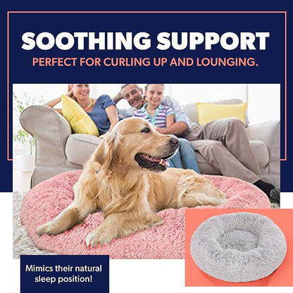 Active Pets Plush Calming Donut Dog Bed - Anti Anxiety Bed for Dogs, Soft Fuzzy Comfort - for Large Dogs, Fits up to 100lbs, 36" x 36" (Large, Beige)