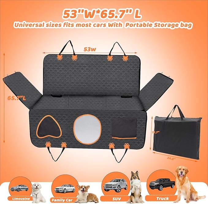 Back Seat Extender for Dogs 600D Anti-Scracth ,100%Waterproof Dog