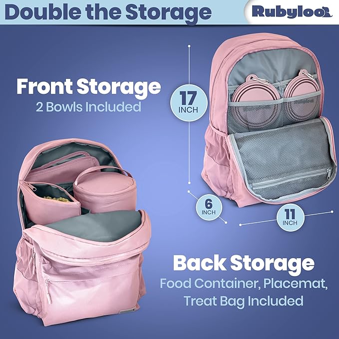 The Original Doggy Bag™ Backpack by Rubyloo - Dog Travel Bag Backpack for Dog Supplies with 2 Travel Dog Bowls, Treat Bag, Food Container, Placemat & Laptop Sleeve - Dog Diaper Bag for Dog Moms