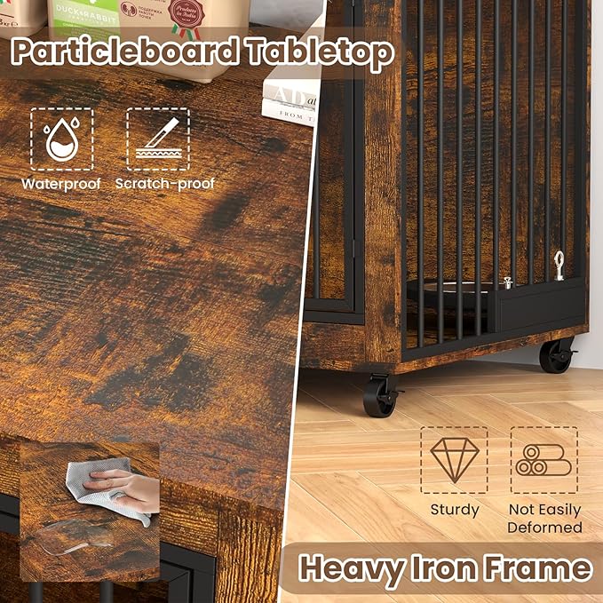 Rovibek Dog Crates for Large Medium Dogs 43.7", Large 3 Doors,