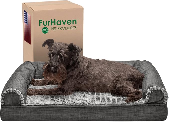 Furhaven Cooling Gel Dog Bed for Medium/Small Dogs w/ Removable Bolsters & Washable Cover 35 lbs