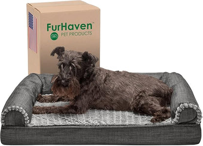 Furhaven Cooling Gel Dog Bed for Medium/Small Dogs w/ Removable Bolsters & Washable Cover 35 lbs