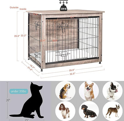 DWANTON Dog Crate Furniture with Cushion 32.5" L,
