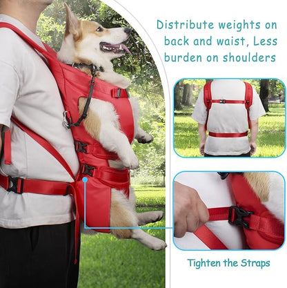 PetBonus Pet Front Dog Carrier Backpacks, Adjustable Dog Backpack Carrier, Legs Out Easy-fit Dog Chest Carrier for Medium Small Dogs, Hands Free Dog Front Carrier for Hiking, Cycling (Red, L)