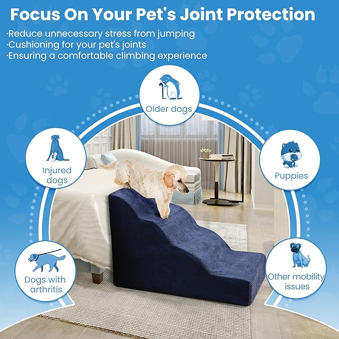 PAWSCRAT Dog Stairs 4 Steps 19.6 inch 30D Foam