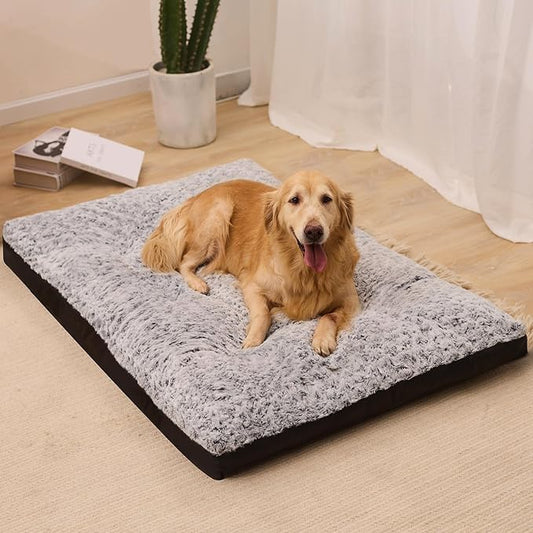 Washable Dog Crate Bed Deluxe Plush Dog Beds Reversible All-Seasons Bed Pet Sleeping Mattress for Large