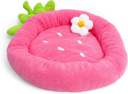 TONBO Soft Plush Small Cute and Cozy Food Dog Cat Bed, Washer and Dryer Friendly (Strawberry)