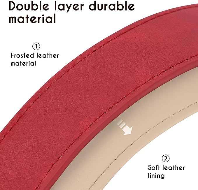 Didog Soft Padded Leather Dog Collar, Adjustable Dog Collar for Large Dogs, Heavy Duty Dog Largr Collar Leather with Metal Buckle and D Ring,Red,XL