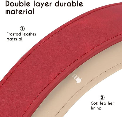 Didog Soft Padded Leather Dog Collar, Adjustable Dog Collars for Medium Dogs, Heavy Duty Medium Dog Collar Leather with Metal Buckle and D Ring,Red,M