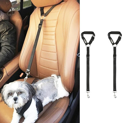 PawsPawty 2 Pack Headrest Dog Car Safety Seat Belt Adjustable Nylon Fabric Car Leash Vehicle Seatbelts Harness for Dogs 2-in-1 Leash and Restraint