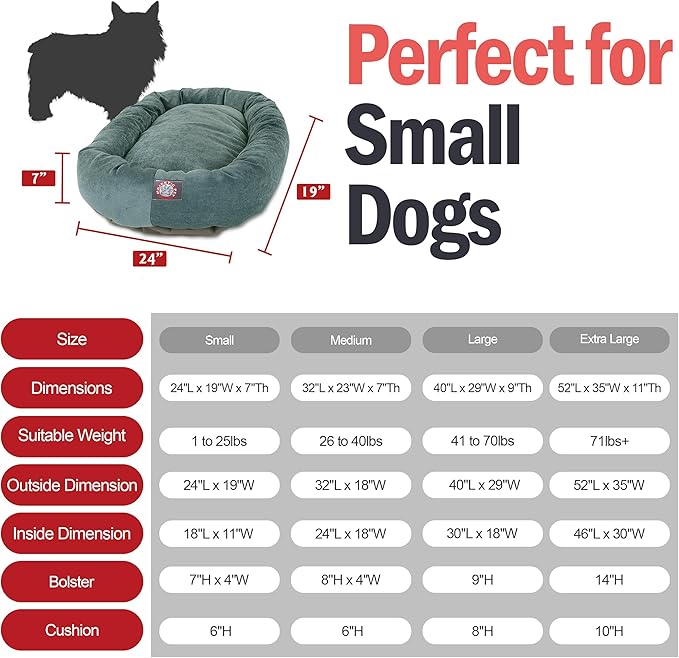 Majestic Pet 24 Inch Micro Velvet Calming Dog Bed Washable – Cozy Soft Round Dog Bed with Spine for Head Support 24x19x7 (inch)