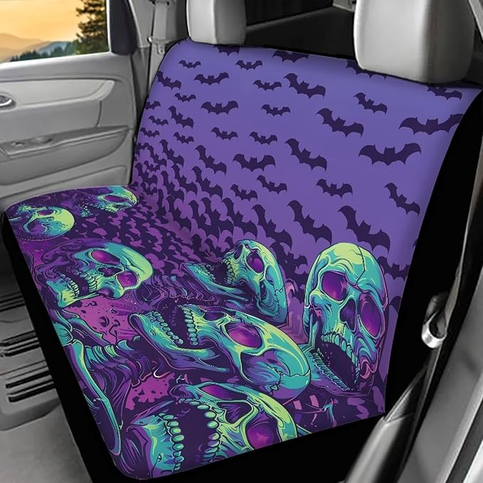 AFPANQZ Halloween Skull Bat Car Seat Cover