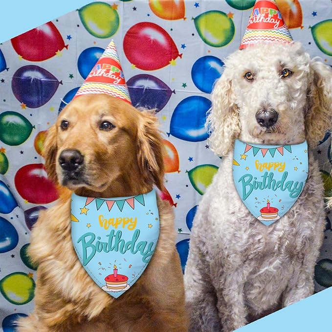 Happy Birthday Dog Bandana Washable Pets Scarf Triangle Adjustable Handkerchief